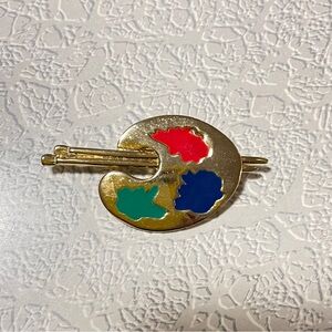 Gold Tone Vintage MJ Enterprises Artist Palette Brooch with Color Accents